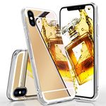 MoEx Mirrored Silicone Case compatible with iPhone X/iPhone XS | Phone Protection + Mirror, Golden