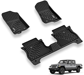 3W Floor Mats Compatible for Jeep Gladiator 2020-2024, TPE All Weather Custom Fit Floor Liner for Jeep Gladiator,1st & 2nd Row Full Set Car Liners with Grey Logo, Black