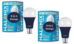 Halonix All Rounder Base B22D 15W, 8W, 0.5Watts Multi Wattage Adjustable Light Led Bulb (Pack of 2, White & Yellow)