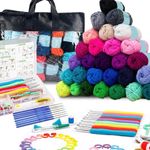 Wolly Wonders 113 Piece Crochet with Yarn Set–1600 Yards Assorted Yarn 24 PCS Crochet Accessories Set Including Hooks, Knitting Needles & More Ideal Beginner, Adults Kit