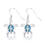 KELITCH Earrings Women Studs 925 Sterling Silver Fire Blue Opal Cluster Gemstones Cute Peace Tortoise Earrings for Girls Kids