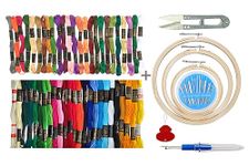 Homeistic Applience Embroidery Kit With Wooden Hoop Ring 6,7,8 Inches, 50 Multicolor Threads, 30 Needles, 1 Seam Ripper, 1 Threader And 1 Thread Cutter Cross Stitch Floss Threads (Multicolors, 22 Cm)