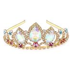 hengkaixuan Pretty Rapunzel Tiara Aurora Borealis Stone Sparkly Gold Tiara Princess Crown Tangled Costume Sweet Gift for Girls