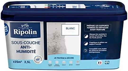 RIPOLIN - Sous-Couche Anti-Humidité Intérieur - Supports Humides ou Difficiles - Fixe les Fonds Poreux - Haute Protection - Masque les Auréoles & Taches d'Humidité - Mat - 2,5L - Blanc