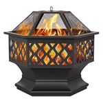 costoffs Outdoor Fire Pit for Camping Bonfire,Outdoor Iron Heaters Fireplaces for Garden/Backyard/Poolside with Spark Screen/Mesh Poker, Dia: 61cm