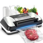 Food Vacuum Sealer Machine, 230 Watts Food Sealer Vacuum Sealer with Double Heat Seal, Easy-Lock Handle, 12 Functions, Built-in Cutter and Bag Storage, 1 Roll and 10 Pre-cut Bags, Progress Display