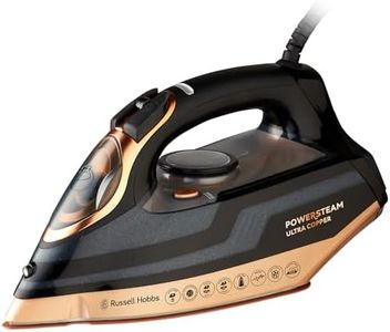 Russell Hobbs Powersteam Ultra Copper Iron, RHC560, 350ml Water Tank, Vertical Steam Function, Non-Stick, Black and Copper,Black & Copper