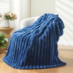 NEWCOSPLAY Super Soft Throw Blanket Navy Premium Silky Flannel Fleece 3D Ribbed Jacquard Lightweight Bed Blanket All Season Use (Navy Ribbed, Throw(50"x60"))