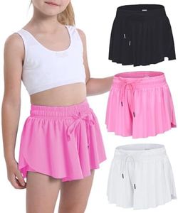 Flowy Shorts for Teen Girls Athletic Running Biker Shorts Youth Butterfly Shorts（Black/White/LightHotPink-XS）