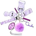 Safe Keychain Set for Girls with Personal Safety Alarm, Hand Sanitizer Holder, Whistle and Pom