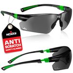 NoCry Safety Sunglasses Mens Work with Tinted Wraparound Lenses; Tinted Safety Glasses for Work with Adjustable Arms, No-Slip Grips; UV 400 Protection Safety Glasses Tinted; Black & Green Work Glasses
