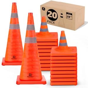RoadHero 28 Inch 20 Pack Collapsible Traffic Safety Cones, Multi Purpose Pop-up Cones with Reflective Collar for Road Safety, Orange Cones for Driving Training, Parking Lots