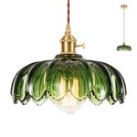 XZHGCEE Glass Pendant Light Vintage Light Fixtures, Glass Pendant Lights Kitchen Island, Gold Pendant Light, Modern Chandelier Pendant Shade Green Light Fixture for Bedroom Hotel Dining Room, Brass