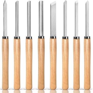 Hanpex Wood Turning Tools Set, Manganese Steel (65Mn) Lathe Turning Tools with Hardwood Handles, Lathe Chisel Set for Beginner to Intermediate - 8 Piece