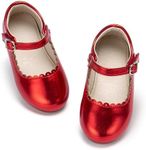 Tegeek Toddler Girls Vintage Mary Jane Shoes Party Ballet Flats with Shiny Patent Leather(TF2309 Toddler,Red/6M)