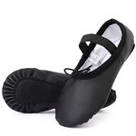 Kefiyis Ballet Shoes for Girls Leather Dance Shoes Full Sole Ballet Flats Ballet Slippers for Kids Toddler Women Adults(Black 4 Adult)