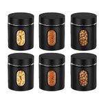 Amazon Brand - Solimo Oval Window Steel Jacketed Glass Jar | Multipurpose Kitchen Organizer with See-Through Window | 900 ml Set of 6 - Black