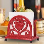 Minluful Napkin Holder Cast Iron Freestanding Tissue Dispenser with Weight, Vintage Metal Vertical Tabletop Paper Napkin Holder Stand for Kitchen Restaurant Home D¨¦cor, Red