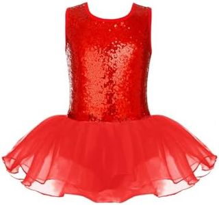 Arshiner Girls Dance Tutu Dress Sparkly Sequin Ballet Leotards Cross Back Ballerina Costumes for Toddler Party Red