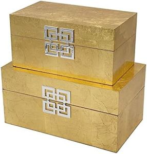 Galt International Storage Boxes - Large & Small Decorative Storage Box w/Hinged Lid - Classic Design Wood Decor Boxes with Geometric Opening Clasp - Storage for Bedroom & Home - Set of 2 (Gold Leaf)