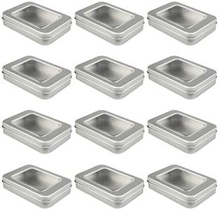 12 Pack Empty Rectangular Metal Storage Organizer Tins with Clear Window Hinged Lids for Candies, Gifts & Treasures (Silver)
