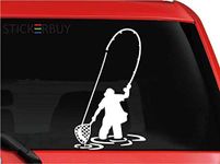 stickerbuy™ Fly Fishing Fisherman Trout Fish Funny Vinyl Car Styling Decal White l x h(9.00 x 15.30cm)