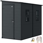 Outsunny 4.3' x 8' Outdoor Storage Shed with Floor, Garden Shed with Lockable Doors and Windows for Backyard, Patio, Garage, Lawn, Dark Grey