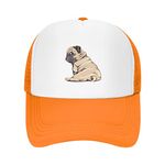 VunKo Mesh Dad Hat Adjustable Washed Cute Pug Dog Baseball Dad Cap Funny Distressed Ball Trucker Cap for Women Men, Orange, One Size
