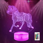 Horse Night Light, Ammonite 3D Illusion Horse lamp for Kids, 16 Colors Changing with Remote, Kids Bedroom Decor as Xmas Holiday Birthday Gifts for Girls Horse Lover