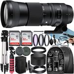 Sigma 150-600mm 5-6.3 Contemporary DG OS HSM Lens for Nikon F-Mount with 2 Pack SanDisk 32GB Memory Card + Backpack + Filter Kit + Tripod + A-Cell Accessory Bundle