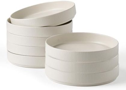 famiware Star 8.25" Pasta Bowls, Large Dinner Bowls Set of 8, Salad Bowl Plates, Double Reactive Glaze, Shallow Bowls for Eating, Matte White