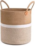 pepme Jute Cotton Laundry Basket, 16 inch Handcrafted Storage Bag for Home, Multi-Purpose Storage with Handle for Living Room Bathroom Laundry & Toys (White)