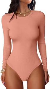 ANRABESS Women's Long Sleeve Bodysuits Top Coral Large