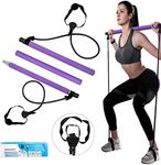 Pilates Bar Kit, Super Portable Yoga Exercise Pilate Stick Set with Resistance Band Foot Loop, Fitness equipment for Stretch Sculpt Twisting Sit-Up for Man Women Home Gym (Purple)