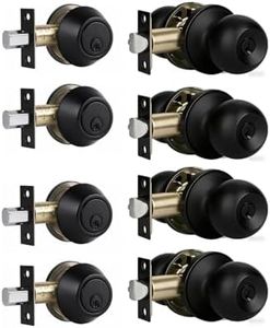 Front Door Lock Set Exterior Door Lock Set with Deadbolt, Single Cylinder Deadbolt Lock and Door Knob Set, Keyed Alike,Matte Black Door Knob and Deadbolt Set(4Pack Set)