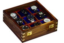 Watch box for women & men, Wooden Watch organizer, Handmade Watch Holder For Men, Custom Valet Box with Brass Lock,, Christmas , Anniversary, Valentine;s Day, Father's Day[24.5x24.5x8] cm