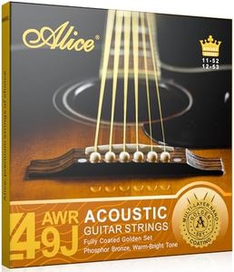 Alice Acoustic Guitar Strings 6 String Set | Designed for Professional Concerts | Multi-layer nano-coating | Fully Coated Golden | Phosphor bronze for Classic Warm and Bright tone | Super Light 1 Pack