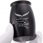 LINES ARTE Small Urns for Human Ashes, 2.7x1.7Inch Aluminum Black Mini Urns for Ashes Adult Male/Female with Angel Wings, Decorative Keepsake Tiny Urns for Adult Ashes