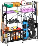 Vinderfine Garage Sports Equipment Organizer, 2 Golf Bag Organizer and Ball Storage Rack, Garage Organization with Basket and Hooks for Sports, Gear, Toys