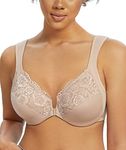 Lemorosy Wide Strap Front Closure Bra Lace Full Figure Underwire(Beige Wide Strap,38D)