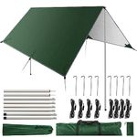 GEEDIAR Camping Tarp with Poles - Hammock Rain Fly Tent Tarp with Poles 300 x 400 cm - Waterproof Camping Sun Shelter for Outdoor, Travel, Sunshade, Rain, Hammock (Dark Green)