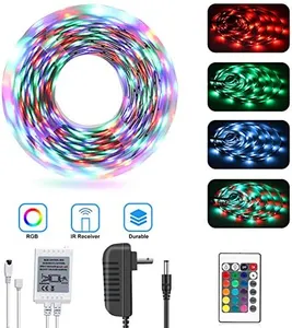 DAYBETTER Led Strip Lights 16.4ft 5m 300 LEDs Flexible Color Changing RGB 3528 Led Strip Light Kit with Remote Controller and Power Supply for Bedroom, Home, Kitchen