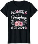 Promoted To Grandma Est 2024 Floral Pregnancy Announcement T-Shirt