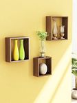 Home Sparkle Wall Mounted Floating Shelves | 3 Set Decorative Cube Shelves Rack | Ideal for Decoration in Living Room, Bedroom & Wall Floating Bookshelf (Brown)