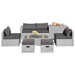 DORTALA 8 Pieces Patio Furniture Set, PE Rattan Sectional Sofa Set with Tempered Glass Table & Waterproof Cushions, Outdoor Wicker Conversation Set for Balcony, Poolside, Grey