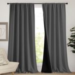 NICETOWN Total Shade Curtains and Draperies, Grey Blackout Bedroom Curtains, Heavy-Duty Rod Pocket Drapes with Black Liner Backing for Villa/Hall/Dorm Window (2 PCs, 62 inches Wide x 95 inches Long