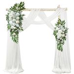 Wedding Arch Flowers Kit (Pack of 4) 2pcs Floral Swag with 2pcs White Wedding Arch Draping, Fabric Artificial Flower Arrangement Wedding Flowers for Ceremony Ceremony Reception Backdrop Floral Decor