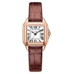 Szaikyri Classic Square Watches for Women with Roman Numerals Ladies Casual Dress Watch Montre Femme (Brown-Rosegold)