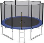 COSTWAY Outdoor Trampoline, 8FT 10FT 12FT Round Trampolines with Safety Enclosure Net, Ladder, Padded Poles, Weatherproof Combo Bounce Trampoline for Kids Adults (12FT, External-Net)