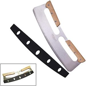 DflowerK Pizza Cutter Rocker Stainless Steel Slicer Knife with Wooden Handles & Protective Cover, Good Kitchen Tool - 14 Inch